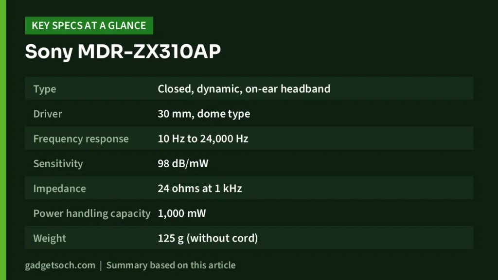 Sony MDR-ZX310AP key specs at a glance