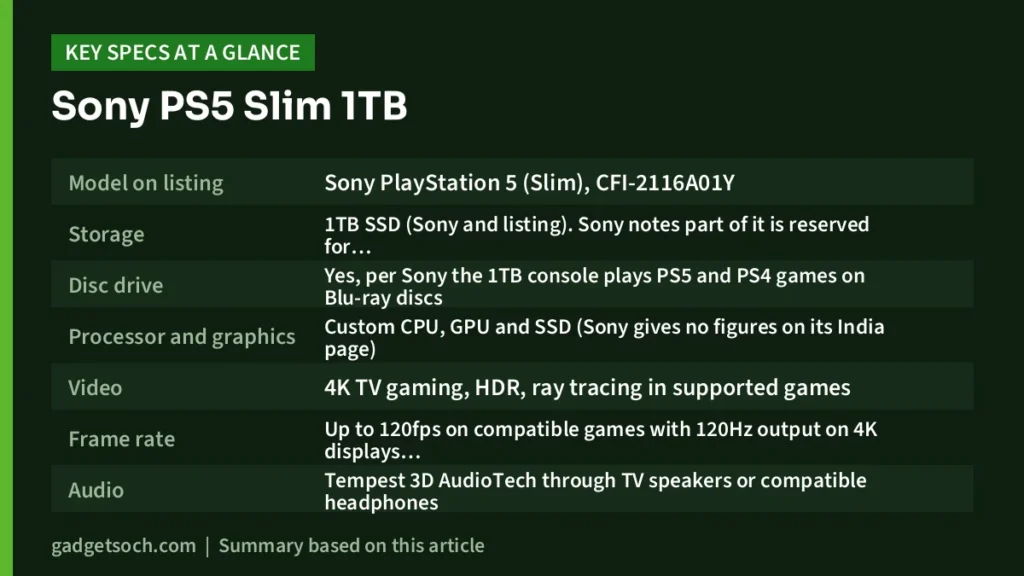 Sony PS5 key specs at a glance