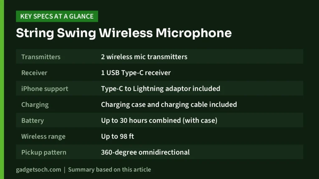 String Swing Wireless Microphone key specs at a glance