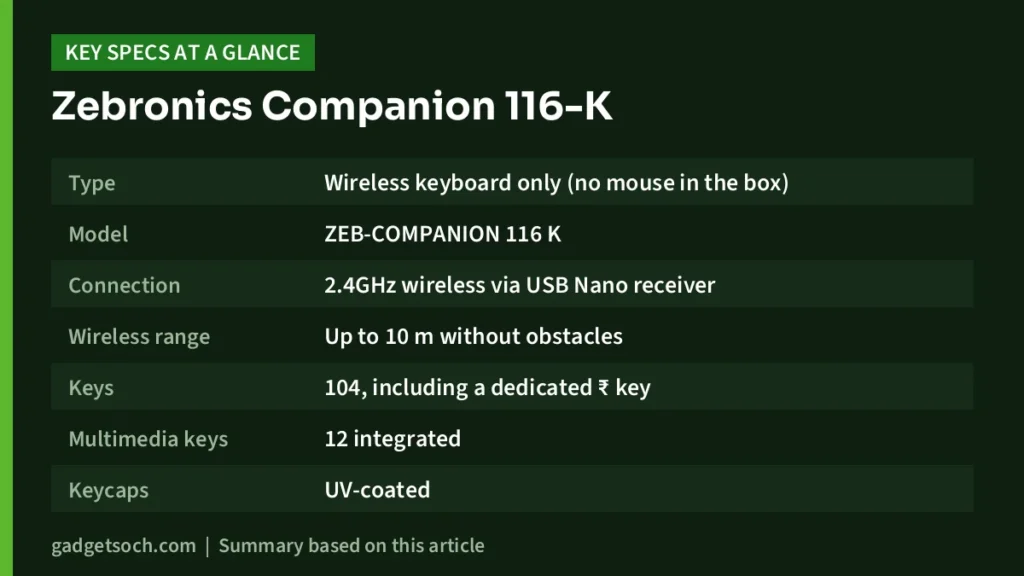 Zebronics Companion 116-K key specs at a glance