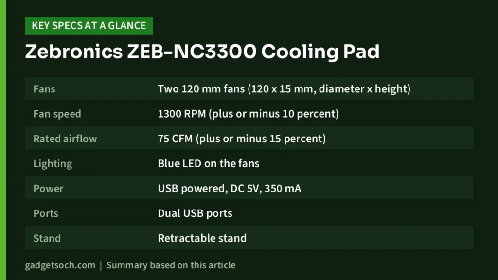 Cooling Pad key specs at a glance