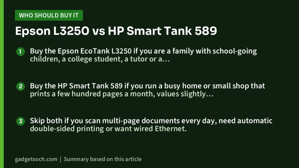 Epson L3250 vs HP Smart Tank 589: who should buy which