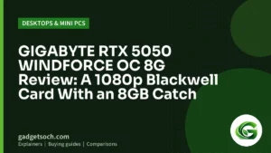 Cover graphic: GIGABYTE RTX 5050 WINDFORCE OC 8G Review: A 1080p Blackwell Card With an 8GB Catch